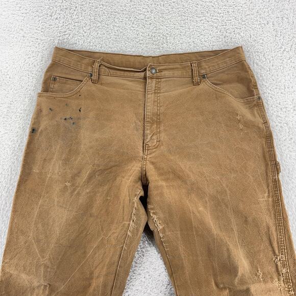 Dickies Carpenter Pants Mens 37x30 Brown Distressed Workwear Utility Canvas - Picture 4 of 12